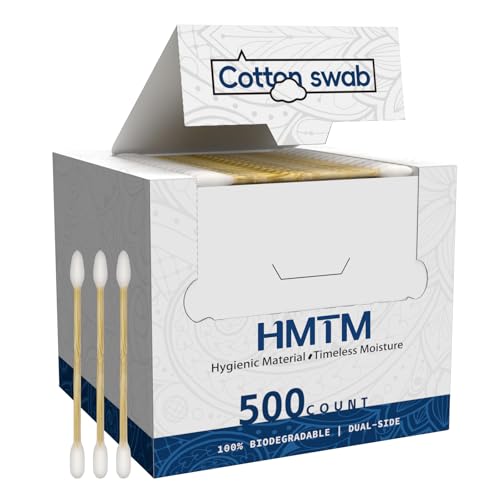 500 Count Cotton Swabs, Bamboo Cotton Swab for Eye Ears Oil Makeup, Lint Free Double Tipped Natural Cotton Buds, Cleaning with Wood Handle Remove Dust and Dirt (Pack of 1))