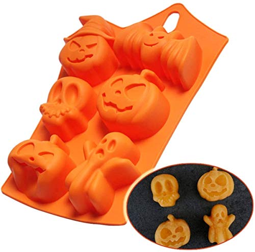 Fantasyon 2 Pcs 3D Halloween Silicone Ghost Pumpkin Baking Mold Set Candy Silicone Molds with Chocolate Cupcakes Bat Skull Shape for Halloween for Halloween Kitchen DIY Baking Tools