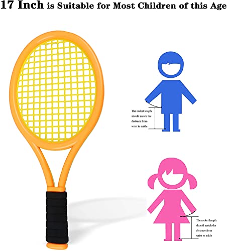 Crefotu Kids Tennis Racket,Plastic Tennis Racquet with 2 Tennis Balls,2 Soft Ball and 4 Shuttlecocks,Children Outdoor Toy for Toddlers Age 3-6 (Green&Orange)