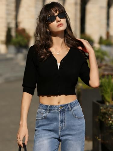 Image of Belle Poque Women's 3 /4 Sleeve Cropped Cardigan Shrugs Button Down Sweater