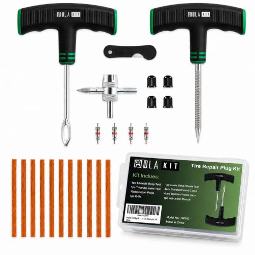 HolaKit Tire Plug Kit, 22 Piece Tubeless Tire Repair Kit with 10 Repair Plugs