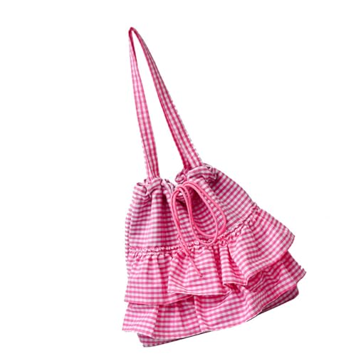 Grand sac bandoulière imprimé carreaux avec volants décoratifs toile de cours voyage