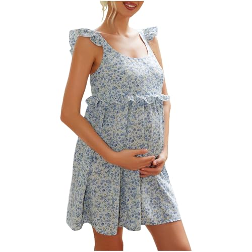Pregnant Women's Floral Maternity Mini Dress Cute Ruffle Sleeveless Elegant Baby Shower Party Cocktail Dresses