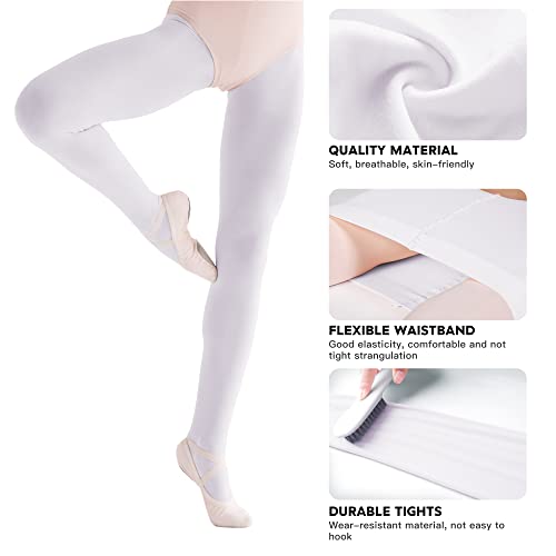 Heth Ballet Tights For Girls - Dance Tights Convertible Tight Ultra Soft (White,2Pcs,X-Large) #TOP1
