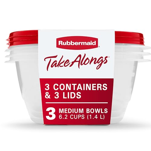 Rubbermaid TakeAlongs Serving Bowl Food Storage Containers, 6.2 Cup, Tint Chili, 3 Count ,Chili Red