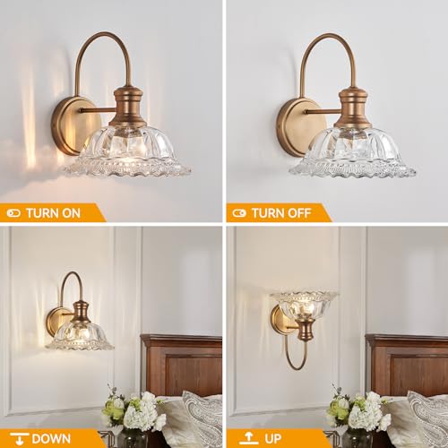 Image of HDDFL Wall Scones Matte Brass Wall Lighting Fixture Vintage Indoor Lamp for Bedroom Living Room Door Header 2 Pack
