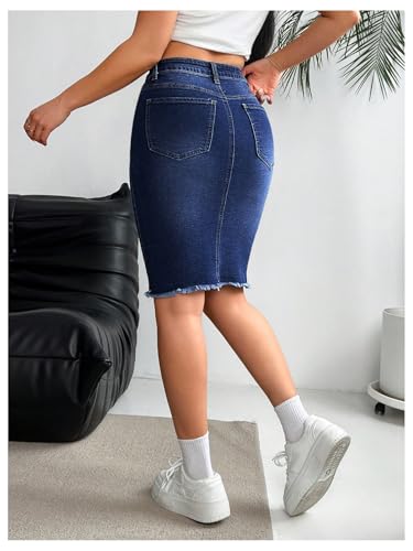 Floerns Women's High Waisted Raw Hem Pencil Denim Skirt Knee Length Jeans Skirts2