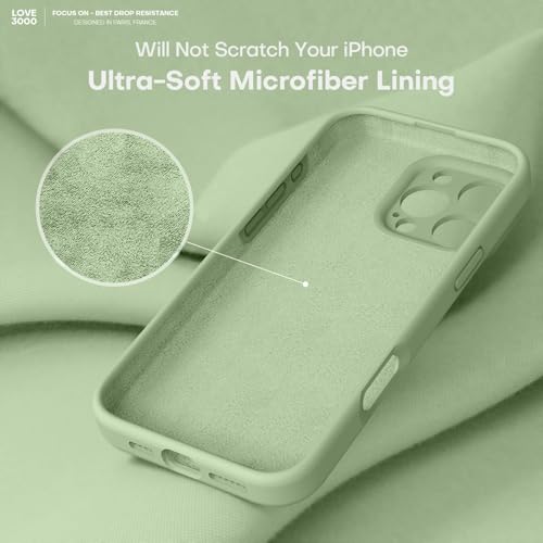 Image of LOVE 3000 Designed for iPhone 16 Pro Case, Premium Silicone with [Soft Anti-Scratch Microfiber Lining] Shockproof Protective Phone Case for Men Women Girls 6.3 inch, Matcha