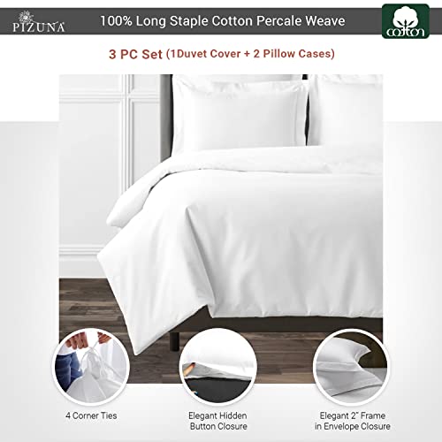 Pizuna Cotton Percale Duvet Cover Double Size White, 100% Long Staple Combed Cotton Thick Duvet Cover 200x200cm - Image 3