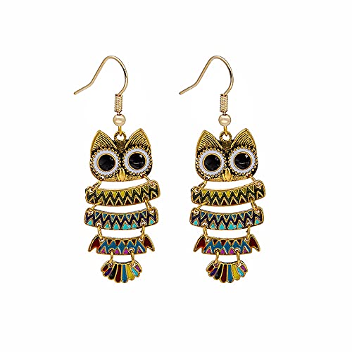 Boho Vintage Owl Drop Earrings, Cute Animal Dangle Earrings With