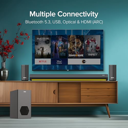Image of VW Aura Bar | 300W Soundbar | 5.1 Channel Home Theatre | 6.5 inch subwoofer | Multiple Connectivity & Sleek Design | Stylish Remote & LED Display (Black)
