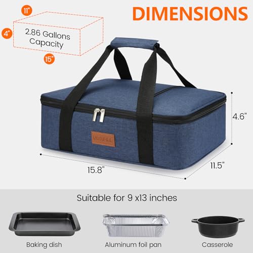 Food Warmer Electric Casserole Carrier - Large Heated Lunch Bag for Car Truck, 12V/24V/110V, Thermos for hot food for Potluck Cookouts Parties Picnic,Lasagna Lugger,Fits 9
