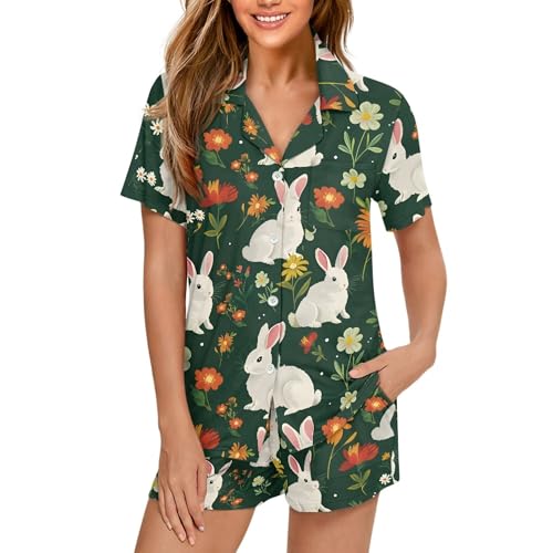 Image of Pjs Womens Short Sleeve Button Down Pajamas Set Two-Piece Nightwear with Pockets