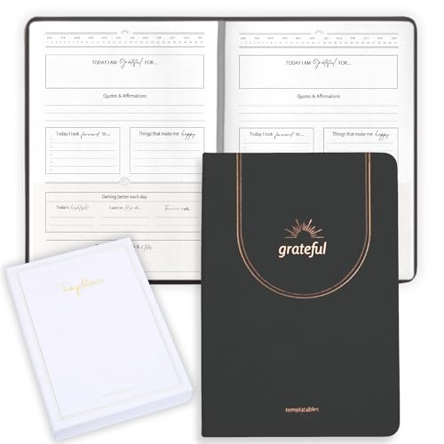 Gratitude Journal – Daily Mindfulness & Wellness Notebook with Premium Leather Cover, Guided Prompts, 170gsm No-Bleed Paper, Gold Foil, Satin Bookmark & Luxury Gift Box for Women & Men (Black)