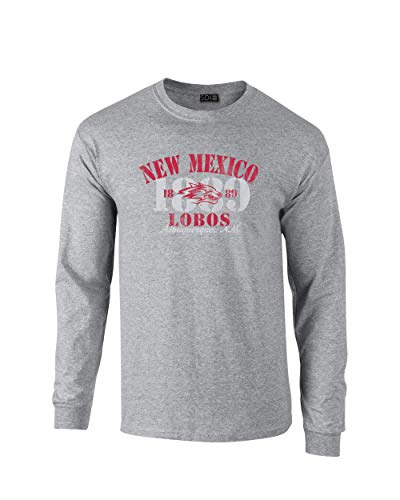 New Mexico Lobos College Long Sleeve 100% Cotton Tee, Athletic Gray, XL