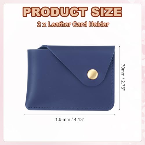 PATIKIL Slim Leather Card Holder with Snap Closure, 2 Pcs Leather Front Pocket Wallet Card Case Holder for Cash Coin Men and Women Business Office, Blue2