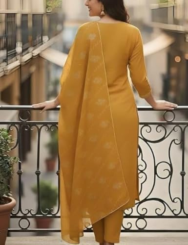 Image of Women's Blue Color Polyester Kurta Set with Pant & Dupatta | 3-Piece Suit