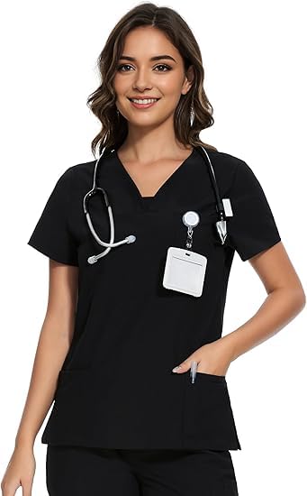 COZYFIT Scrubs for Women - V-Neck Women Scrub Tops with 3 Pockets,Soft Stretch