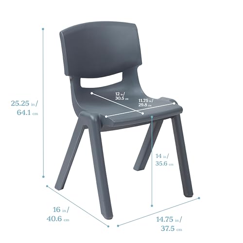 Image of ECR4Kids School Stack Chair, 14in Seat Height, Indoor /Outdoor, 4-Pack, Grey