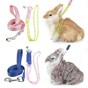 2pcs Ferret Harness and Leash Set, Figure 8 Harness with Reflective Strap and Bell for Ferrets, Rabbit, Bearded Dragon, Guinea Pig, Chinchilla and Hamster Small Animal Harness