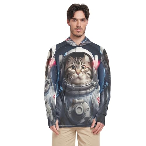 xigua Astronaut Cat Men's UPF 50+ Sun Shirts Quick Dry Sun Protection Hoodie With Long Sleeve 151