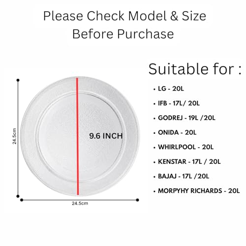 Image of Microwave Oven Glass Turntable Plate /Tray Plain Bottom Replacement Compatible with LG, IFB 17L /19L /20L, Godrej, Whirlpool, Bajaj, Morphy Richards, Microwave Ovens, (Size 24.5cm /9.6 inch)