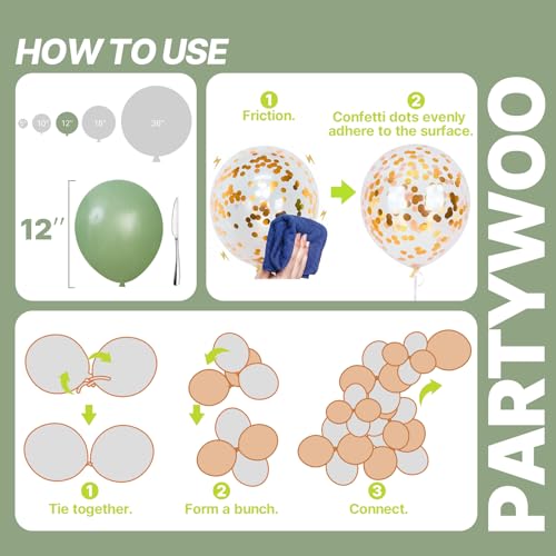 Image of PartyWoo Pink and Green Balloons 65pcs 12 Inch Metallic Gold Sand White Sage Green Nude Dusty Pink Gold Confetti Balloons for Baby Shower Wedding Engagement Princess Birthday Party Decorations