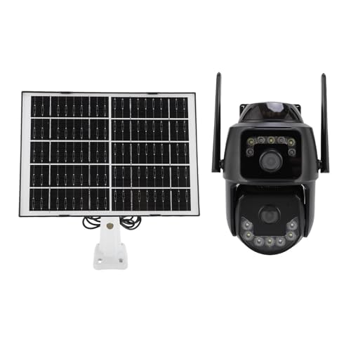 Luocute Telecamere di Sicurezza Solare Outdoor Wireless, Doppia Fotocamera Solare Ad Angolo Umano a Prova di Acqua Ad Acqua a Prova di Acqua da 3 MP con App per la Fattoria Domestica (Versione UE)