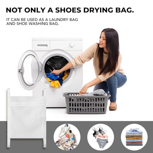 Shoe Dryer Bag, Mingting Large Wash Dry Net Bag 15.7x15.7 Inch for Sneaker Shoes Laundry Dryer Bags with Zipper and Strap for Most Dryers Door,White(1 Pack)4