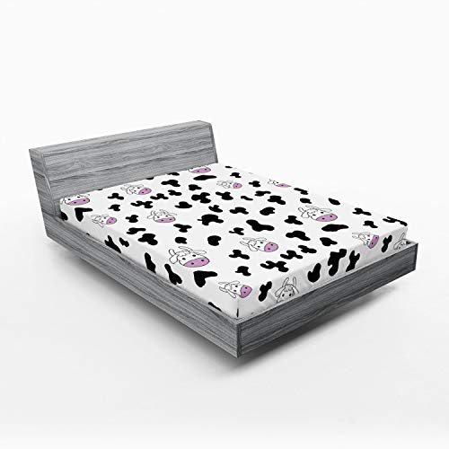 Ambesonne Cow Print 2 Pack Fitted Sheet, Animal Hide Design, Bed Cover All-Round Elastic Deep Pockets 2 Pieces, Package Contains 2 California King Fitted Sheets, Pink Black