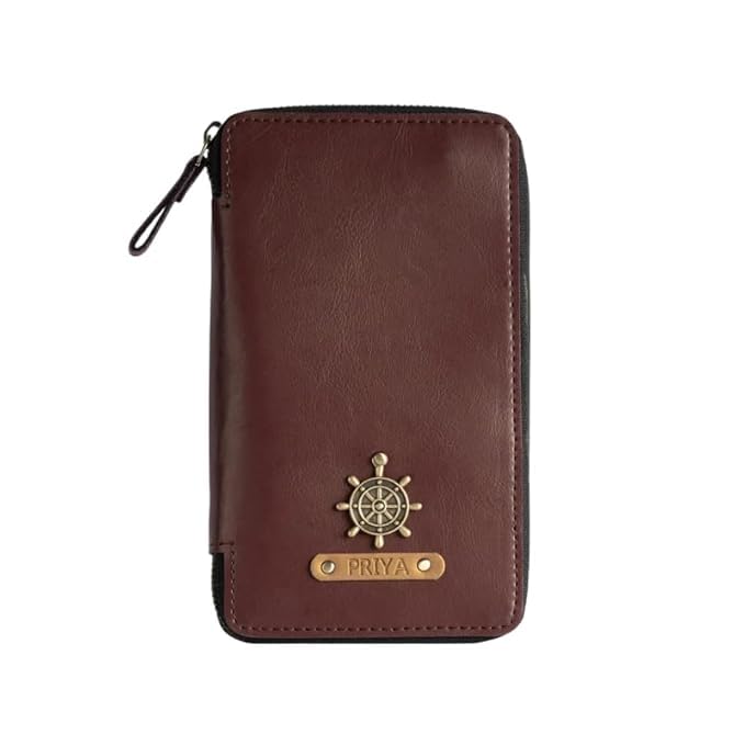 Image of Personalized Leather Passport Holder | Custom Travel Wallet with Zipper, Name & Charm | Durable Genuine Leather Organizer for Travel Documents & Cards (Wine)
