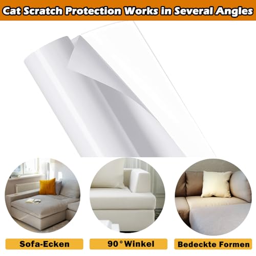 Kratzschutz Katze Tape 40cm x 3m Selbstklebend Kratzfolie Katzen Transparent Kratzfestes Sofa kratzmatte Katze Kratzschutzfolie Kratzfesten Schutzfolie für Sofa Couch Wand Tür und Möbel