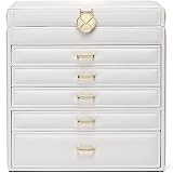 Vlando Large Jewelry Box Organizer,6-Layer Jewellry Organizer,Synthetic PU Leather Necklace Ring Ear