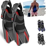 Khroom verstellbare Schnorchelflossen kurz mit Tasche zum umhängen Gr.36-47 Kurzflossen zum Schwimmen Erwachsene Damen & Herren | Taucherflossen Flossen Schnorcheln Schwimmtraining (42-47, Rot)