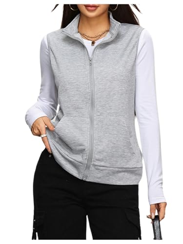 SOLY HUX Womens Zip Up Lightweight Vests Casual Sleeveless Jackets Scrubs with Pockets Spring Summer Light Grey Medium