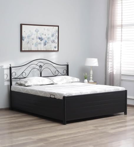 Image of Damron Single Size Metal Bed Palang with Storage - Durable Steel Frame, Space-Saving Design, Stylish and Functional Bedroom Solution with Under-Bed Storage for Easy Organization(Aiden)