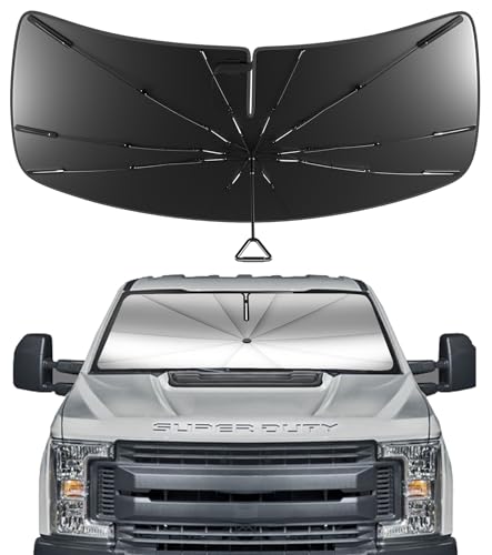 Pigenius Windshield Sun Shade Umbrella for Ford F-150 2021-2026, Ford F-150 Lightning 2022-2026, Foldable Umbrella Sunshade with Silver Heat Shield to Keep Cool UDS