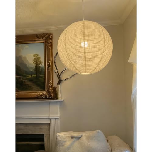 Auradecorly Linen Pendant Light Shade White 20INCH Round Hanging Lampshade