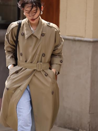 Classic Long Double-Breasted Women Trench Coats with Belt Spring Fall Outerwear Windbreaker Duster Coat for Ladies3