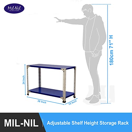 Image of Mil-Nil Prime CRC Sheet 2 Shelf 24 Gauge Multipurpose Slotted Angle Rack | Adjustable Shelf Hight Powder Coated Rack for Home & Kitchen (24x36x15 Inch, 7.2 Kg, Blue /White)