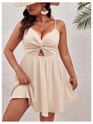 Image of Floerns Women's Plus Size Cut Out Twist Front Sleeveless Flare Hem Cami Dress