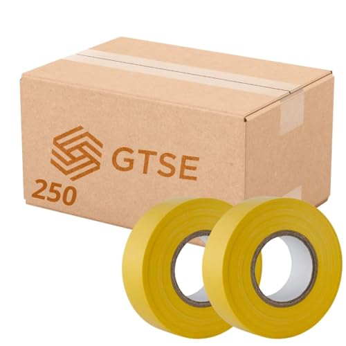 GTSE Yellow Electrical Tape, 19mm x 20m, Bulk Box of 250 Rolls, Strong Self-Adhesive PVC Insulation Tape for Insulating, Repairing and Protecting Electrical
