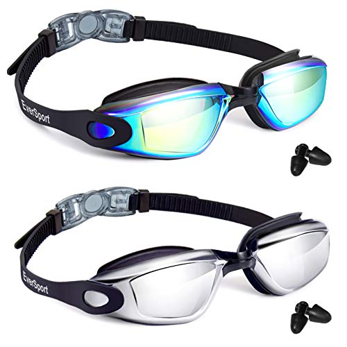 Lunettes de natation EverSport lot de 2 pour adultes et enfants noir et bleu