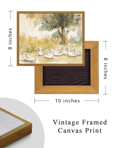 Image of ARPEOTCY Vintage Framed Canvas Wall Art, 8x10inch, Farmhouse Nursery Duck Wall Decor, Rustic Art Prints Home Decor, Cute Duck Illustration Paintings for Living Room Bedroom Office Decoration