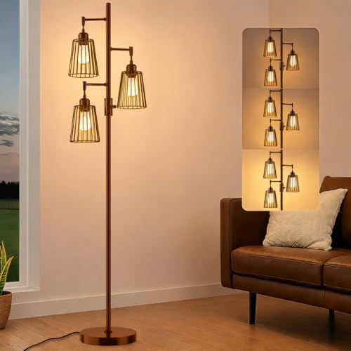 PESRAE Dimmable Industrial Floor Lamp, Farmhouse Floor Lamp Standing Lamp