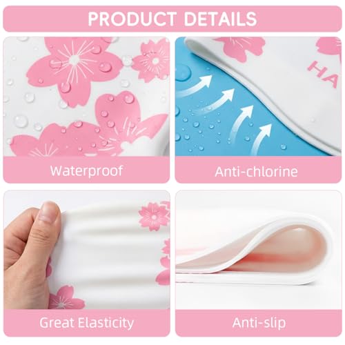 Image of Proberos Swimming Cap for Women & Girls, Waterproof Silicone, Pressure-Free Fit Swim Cap, Long Hair Swimming Head Cap, Wrinkle-Free Women Swim Pool Cap for Long Hair, Floral Prints