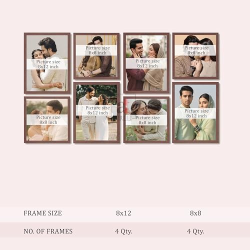Image of Art Street Photo Frame Set of 8 Brown Wall Decor Collage Display Hanging Family Picture Frames Gallery Collection Decor Items Wall Mount Frames Birthday Anniversary Gift, 8x8 and 8x12 In