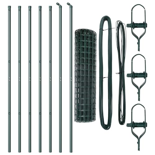 vidaXL Valla Europea con 7 Postes 1x10 m Acero Galvanizado Verde