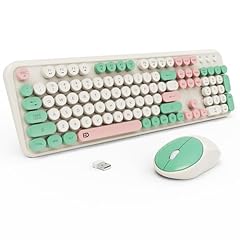 Milk White Green Wireless Keyboard Mouse