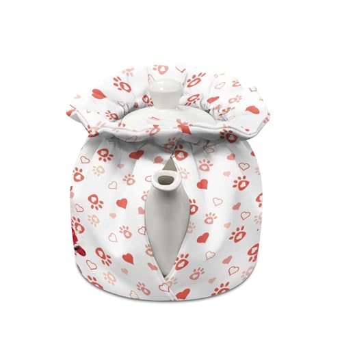 Image of Red Rose Cat Show Window Teapot Cozies, Heat Preservation Teapot Dust Cover with Drawstring Creative Kitchen Tea Pot Cover, Home Kitchen Table Hotel